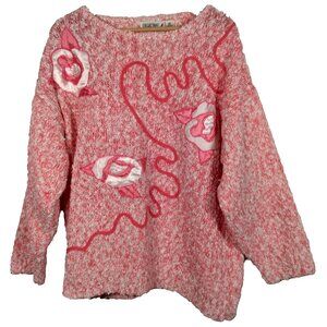 Vintage Connections Plus Size Sweater Jumper 24W Pink White Floral Beaded